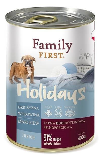 FAMILY FIRST Holidays Junior Dziczyzna, wołowina, marchew - mokra karma dla psa - 400 g