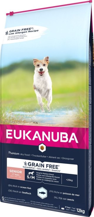 EUKANUBA Grain Free Senior Małe/średnie rasy, Ryby oceaniczne - sucha karma dla psa - 12 kg