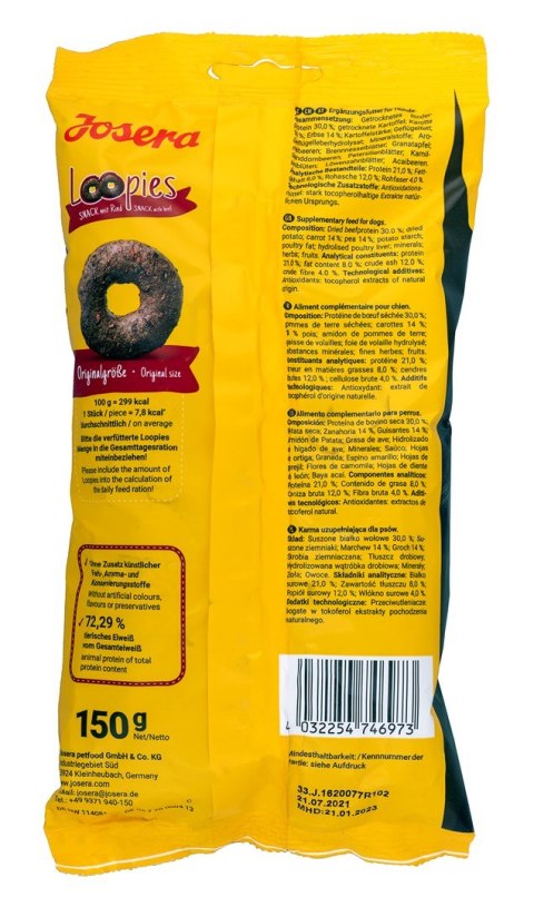 JOSERA Loopies Rind - przysmak dla psa z wołowiną - 150g