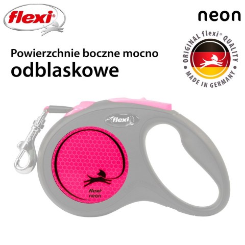 Smycz flexi automatyczna New Neon S taśma 5 m - dla psa do 15 kg, kolor różowy