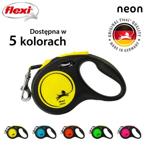 Smycz flexi automatyczna New Neon S taśma 5 m - dla psa do 15 kg, kolor żółty