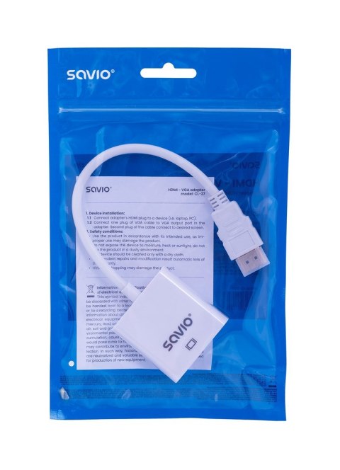 Adapter SAVIO CL-27/B (HDMI M - D-Sub (VGA) F; 0,10m; kolor biały)