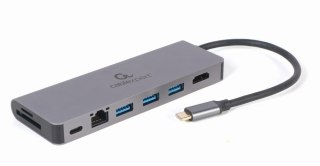 GEMBIRD MULTI ADAPTER USB TYP-C 5W1 HUB, HDMI, CZYTNIK KART, LAN, PD - 100W)