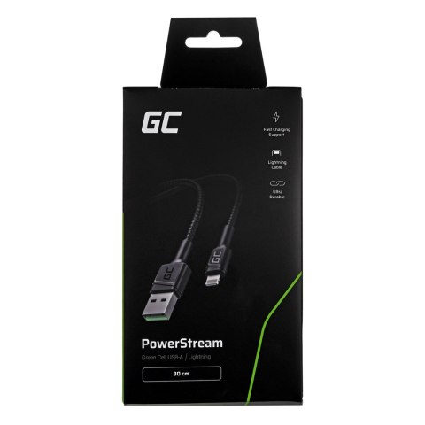 GREEN CELL KABEL KABGC24 GC POWERSTREAM USB-A - LIGHTNING 30CM, SZYBKIE ŁADOWANIE