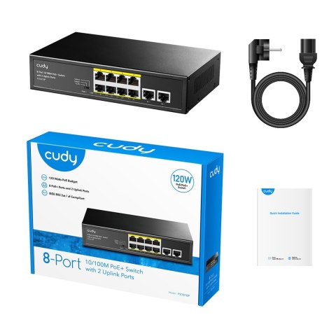 Switch CUDY FS1010P 8-Port 10/100M PoE+ 120W 2xUplink