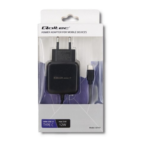 QOLTEC ŁADOWARKA SIECIOWA USB TYP C, 5V, 2.4A, 12W, CZARNA