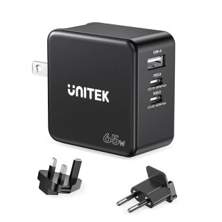 UNITEK ŁADOWARKA GAN, PD 65W 2X USB-C, USB-A