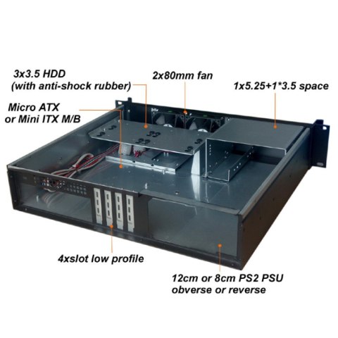 TECHLY KOMPAKTOWA OBUDOWA PC ATX RACKOWA 19 CALI 2U CZARNA I-CASE IPC-240L