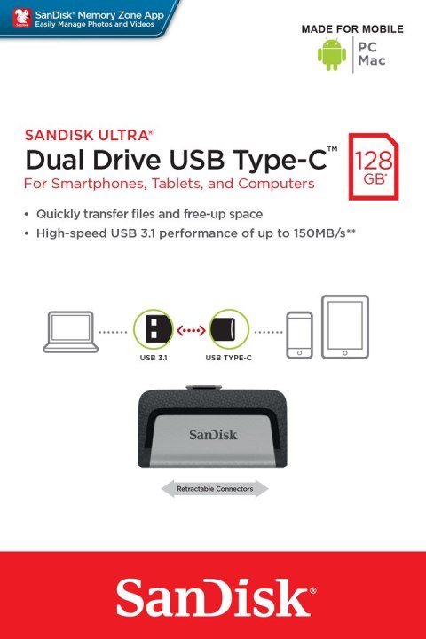 Pendrive SanDisk Ultra SDDDC2-128G-G46 (128GB; USB 3.1, USB-C; kolor czarny)