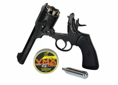 Rewolwer WEBLEY MKVI .455 Police kal.4,5 mm Diabolo łuski 6-strzał. lufa 4" CO2 Black Ekp do17J