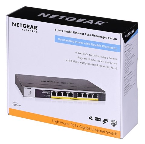 Switch Netgear GS108PP-100EUS 8p PoE 123W (PoE+: 8p) Unmanaged Gigabit