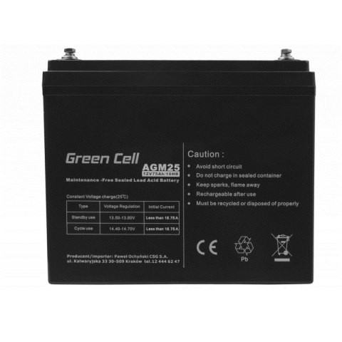 GREEN CELL AKUMULATOR ŻELOWY AGM25 12V 75AH