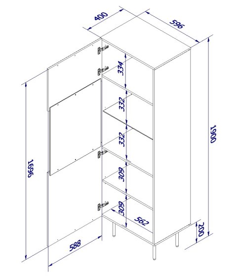 Witryna PALAZZO 60x42x190 czarny + dąb craft