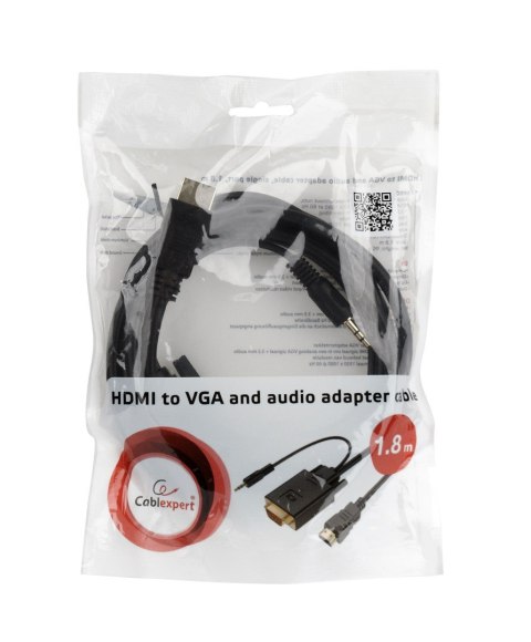 Adapter GEMBIRD A-HDMI-VGA-03-10 (HDMI M - D-Sub (VGA), Jack stereo 3,5 mm M; 3m; kolor czarny)