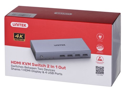 UNITEK PRZEŁĄCZNIK KVM 4K HDMI 2.0,2-IN,1-OUT +USB