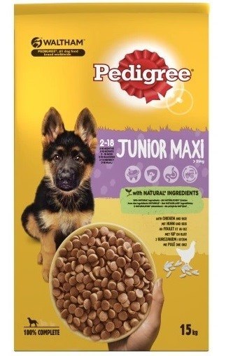 PEDIGREE Junior Maxi z kurczakiem i ryżem - sucha karma szczeniąt dużych ras - 15 kg