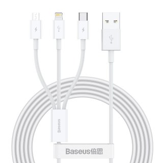 KABEL BASEUS SUPERIOR SERIES 3w1 3.5A USB DO MICRO/USB-C/LIGHTNING 1.5M WHITE