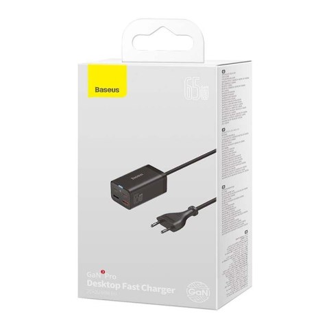 Ładowarka sieciowa BASEUS GaN3 PRO 2xUSB-C+2xUSB 65W BLACK