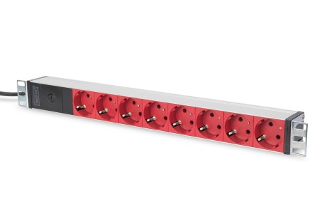 Digitus Listwa zasilająca PDU 19" Rack, 8x czerwone gniazdo schuko, 2.0m, 1x wtyk C14, 10A, profil aluminiowy