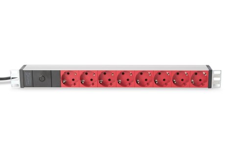 Digitus Listwa zasilająca PDU 19" Rack, 8x czerwone gniazdo schuko, 2.0m, 1x wtyk C14, 10A, profil aluminiowy