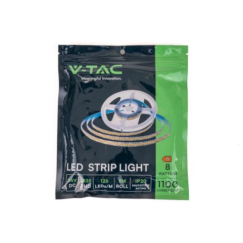 Taśma LED V-TAC VT-2835 168 840LED SMD2835 24V IP20 12W/m 6500K 1680lm (SKU 212598)