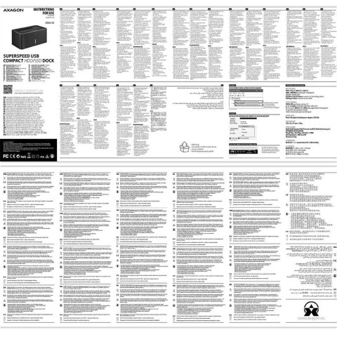 Axagon ADSA-SN stacja dokująca do dysków twardych USB 3.2 Gen 1 (3.1 Gen 1) Type-A Czarny