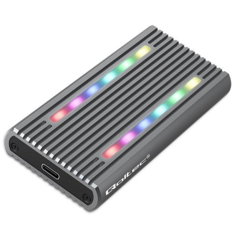 Qoltec 52272 Obudowa | kieszeń na dysk M.2 SSD | SATA | NVMe | RGB LED | USB-C | 4TB