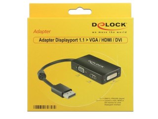 DeLOCK 0.16m DisplayPort/VGA+HDMI+DVI 0,16 m VGA (D-Sub)+ HDMI + DVI Czarny