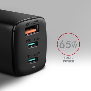 AXAGON ACU-DPQ65 Ładowarka sieciowa, GaN 65W, 3x port (USB-A + dual USB-C), PD3.0/QC4+/PPS/Apple