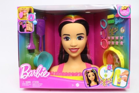 BARBIE Głowa Do Stylizacji Neonowa Tęcza Czarne Włosy HMD81