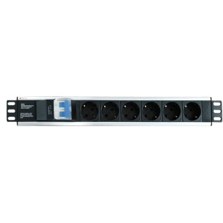 Techly I-CASE STRIP-16SH rozdzielacz zasilania PDU 6 x gniazdo sieciowe 1.5U Czarny, Srebrny