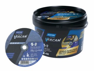 NORTON TARCZA.VULCAN 230 x 1,9 WIADERKO 50/szt. A46S DO METALU+2 TARCZE GRATIS