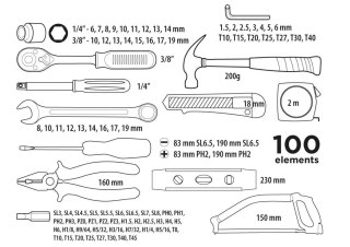 Zestaw narzędziowy Top Tools 1/4", 3/8" 100 sztuk