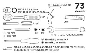 Zestaw narzędziowy Top Tools 1/4", 3/8", 73 sztuki