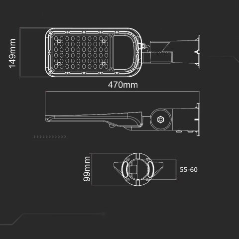 Oprawa Uliczna LED V-TAC SAMSUNG CHIP z regulacją i czujnikiem światła 50W 120Lm/W VT-59ST-S 4000K 5000lm