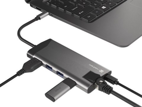 NATEC MULTIPORT ADAPTER FOWLER PLUS USB-C-> USB 3.0 3X, HDMI 4K, USB-C PD, RJ45, MICRO SD NMP-1690