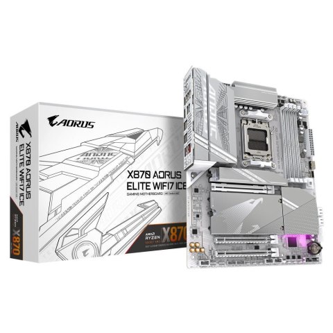 Płyta główna Gigabyte X870 AORUS ELITE WF7 ICE - Supports AMD Ryzen 9000 CPUs, 16+2+2 Phases Digital VRM, up to 8200MHz DDR5 (OC