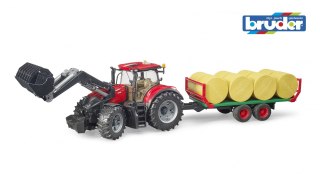 Traktor Case IH Optum 300CVX z ładowarką czołową i przyczepą z belami siana BRUDER