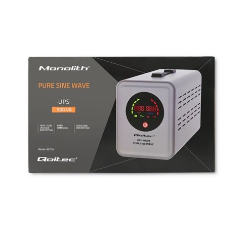 QOLTEC ZASILACZ AWARYJNY PURE SINE WAVE UPS | 500VA | 350W | SZARY