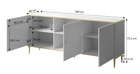 Komoda GLAMOUR 180x40x75,5 biały mat + złoty