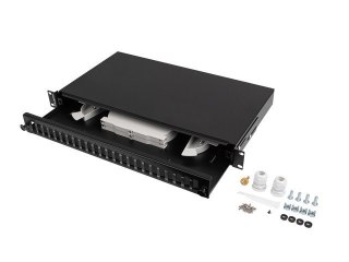 PRZEŁĄCZNICA ŚWIATŁOWODOWA LANBERG 24XSC DUPLEX / 24XLC QUAD RACK 19" 1U CZARNA + AKCESORIA