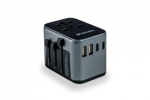 Adaptery wtyczek zasilających Verbatim UTA-03 globalny 1xUSB-C PD 30W QC 18W, 1xUSB-C 15W, 2xUSB-A 12W