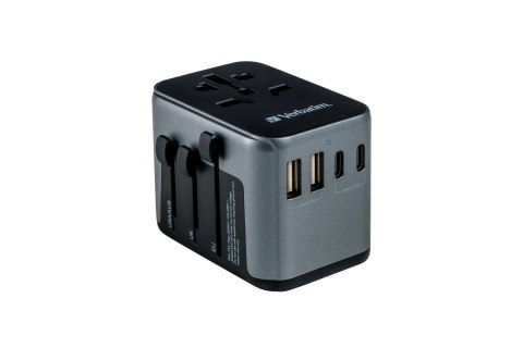 Adaptery wtyczek zasilających Verbatim UTA-03 globalny 1xUSB-C PD 30W QC 18W, 1xUSB-C 15W, 2xUSB-A 12W