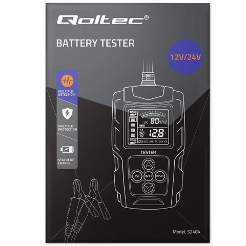 QOLTEC TESTER AKUMULATORA Z WYŚWIETLACZEM LCD |12V | 24V | 3AH-200AH