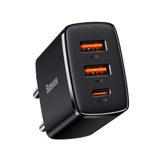 Ładowarka sieciowa BASEUS COMPACT QC 2xUSB/USB-C PD 3A 30W CZARNA/BLACK