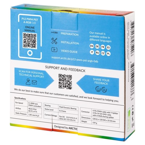 ARCTIC P12 PWM PST A-RGB 0dB Obudowa komputera Wentylator 12 cm Biały 1 szt.