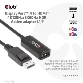 CLUB3D CAC-1088 adapter kablowy 0,21 m DisplayPort HDMI Czarny