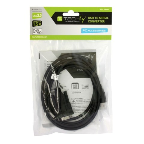 Techly IDATA USB2-SER-1A kabel równoległy Czarny 1,5 m USB Typu-A DB-9