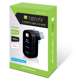 Techly IUSB3-HUB3-ROTB huby i koncentratory USB 3.2 Gen 1 (3.1 Gen 1) Type-A 5000 Mbit/s Czarny