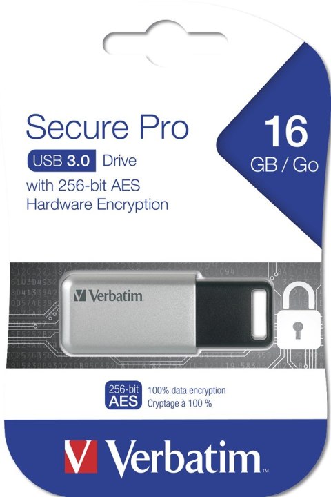 Verbatim Secure Pro pamięć USB 16 GB USB Typu-A 3.2 Gen 1 (3.1 Gen 1) Srebrny